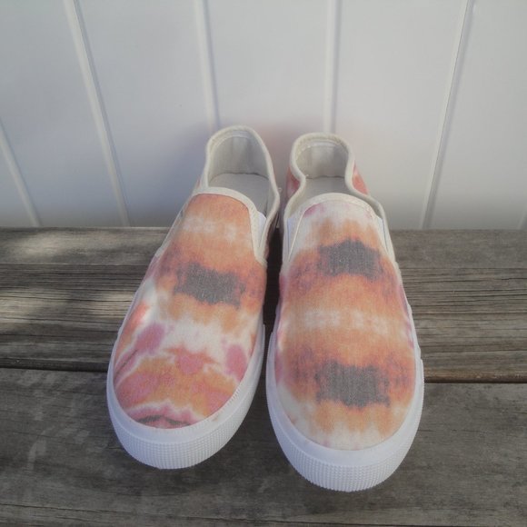 Avon Cushion Walk Tie-Dye Size 8 Peach Orange Slide-On Sneakers Boho Hippie - Picture 7 of 7